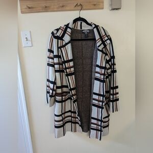 Oliver O Neutral Plaid Cardigan, size XL